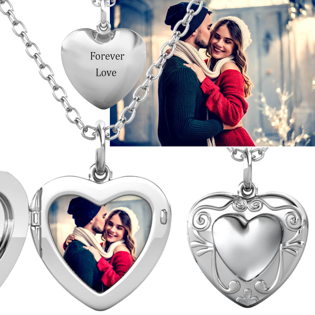 Personalised Photo Heart Locket Necklace with Picture Inside Sterling Silver