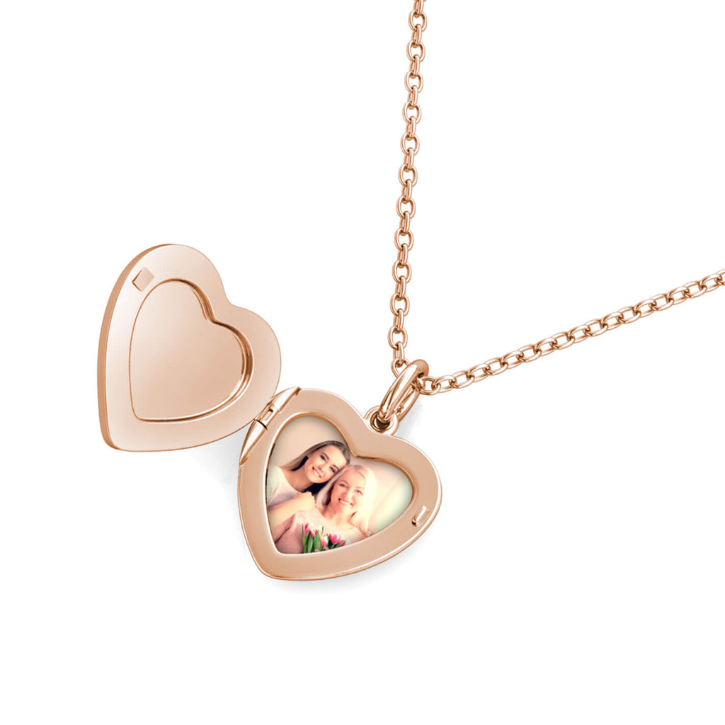 Personalised Photo Heart Locket Necklace with Birthstone Rose Gold