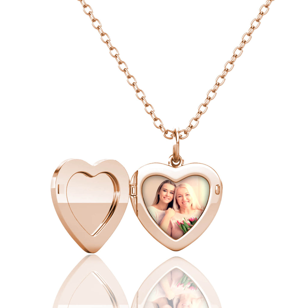 Personalised Photo Heart Locket Necklace with Birthstone Rose Gold