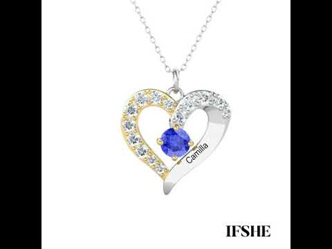 Heart Shaped Personalised Necklace with Birthstone and Engraved Name