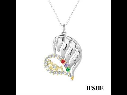 Personalised Heart Shaped Three Names Mother's Necklace with Three Birthstones Sterling Silver