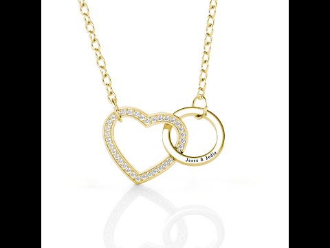 Personalised Interlocking Heart and Circle Pendant Necklace with Engraving - Yellow Gold