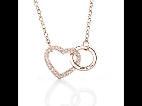 Personalised Interlocking Heart and Circle Pendant Necklace with Engraving - Rose Gold