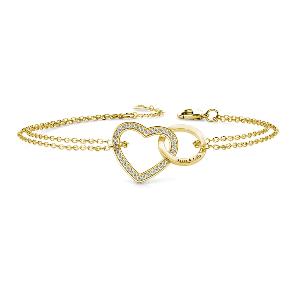 Personalised Engraved Interlocking Heart Bracelet Sterling Silver Gold