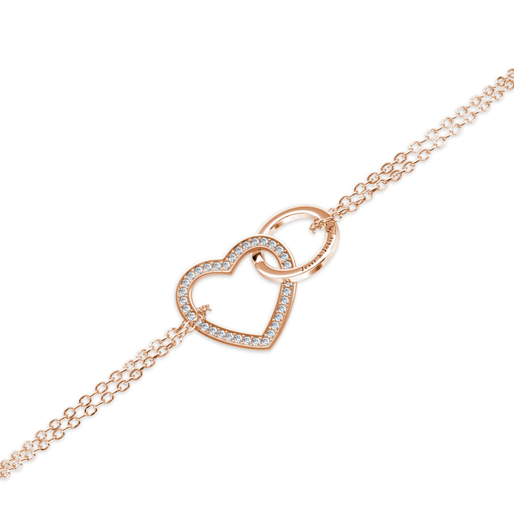 Personalised Engraved Interlocking Heart Bracelet Sterling Silver Rose Gold