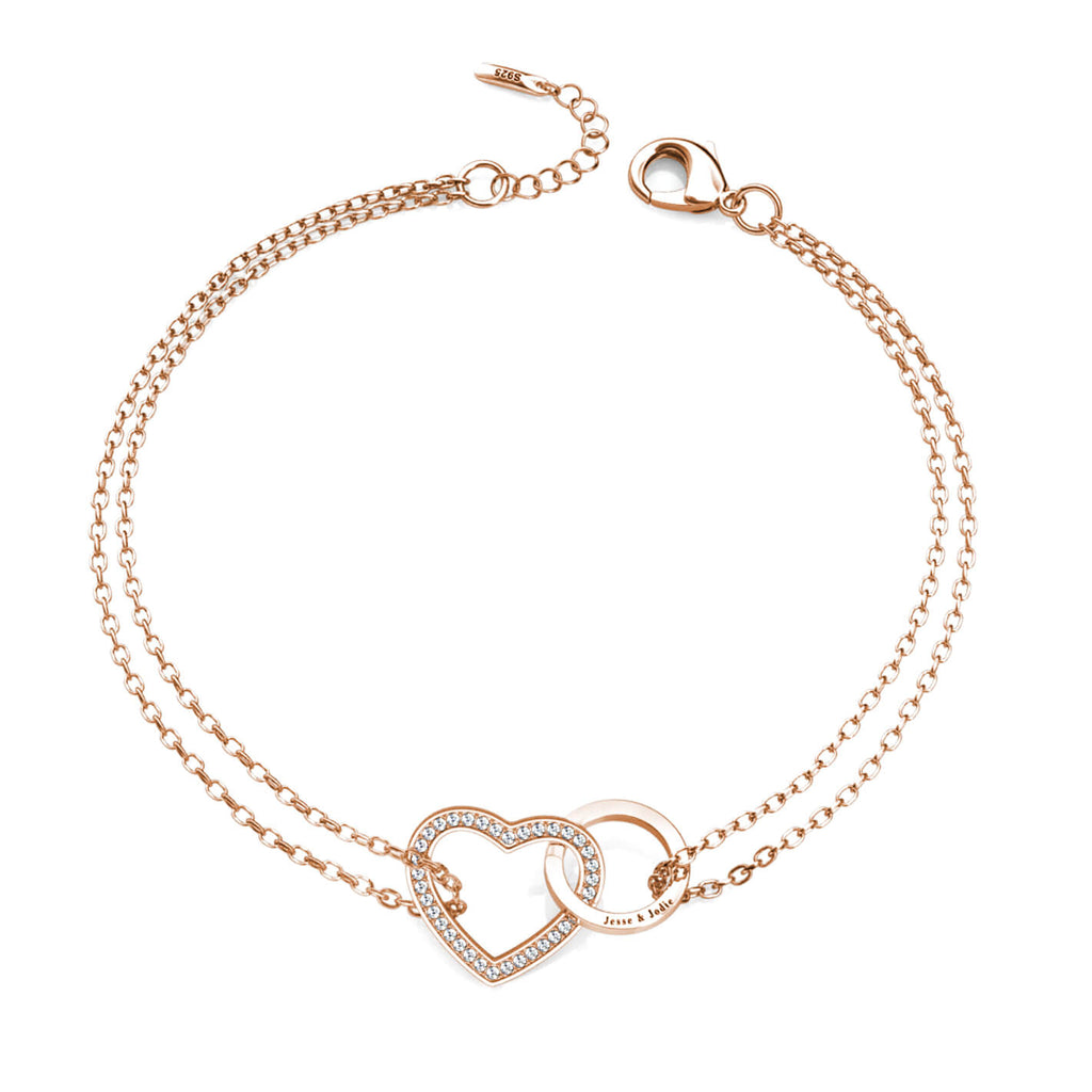 Personalised Engraved Interlocking Heart Bracelet Sterling Silver Rose Gold
