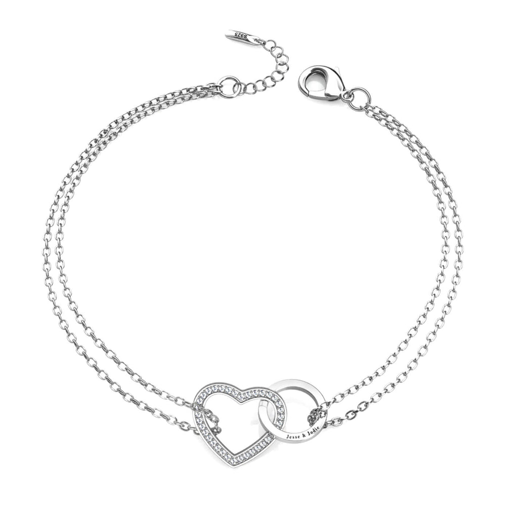 Personalised Engraved Interlocking Heart Bracelet Sterling Silver