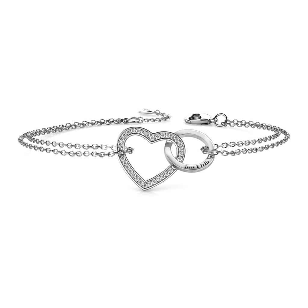 Personalised Engraved Interlocking Heart Bracelet Sterling Silver