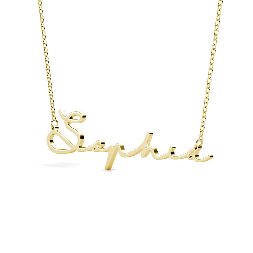 Personalised Cursive Name Necklace Sterling Silver Yellow Gold