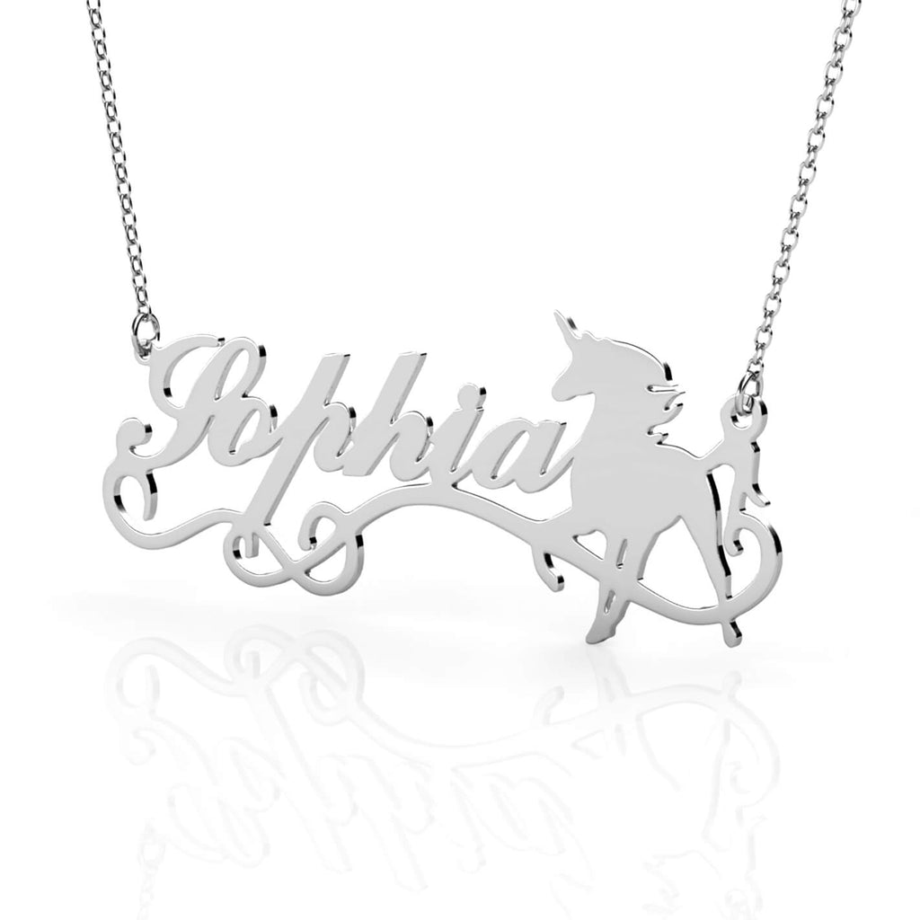 Personalised Unicorn Name Necklace Sterling Silver