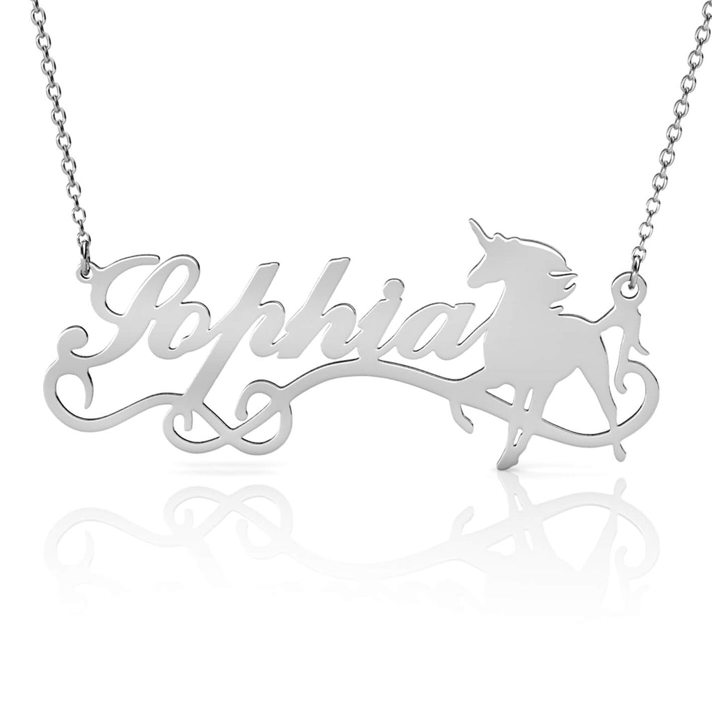 Personalised Unicorn Name Necklace Sterling Silver