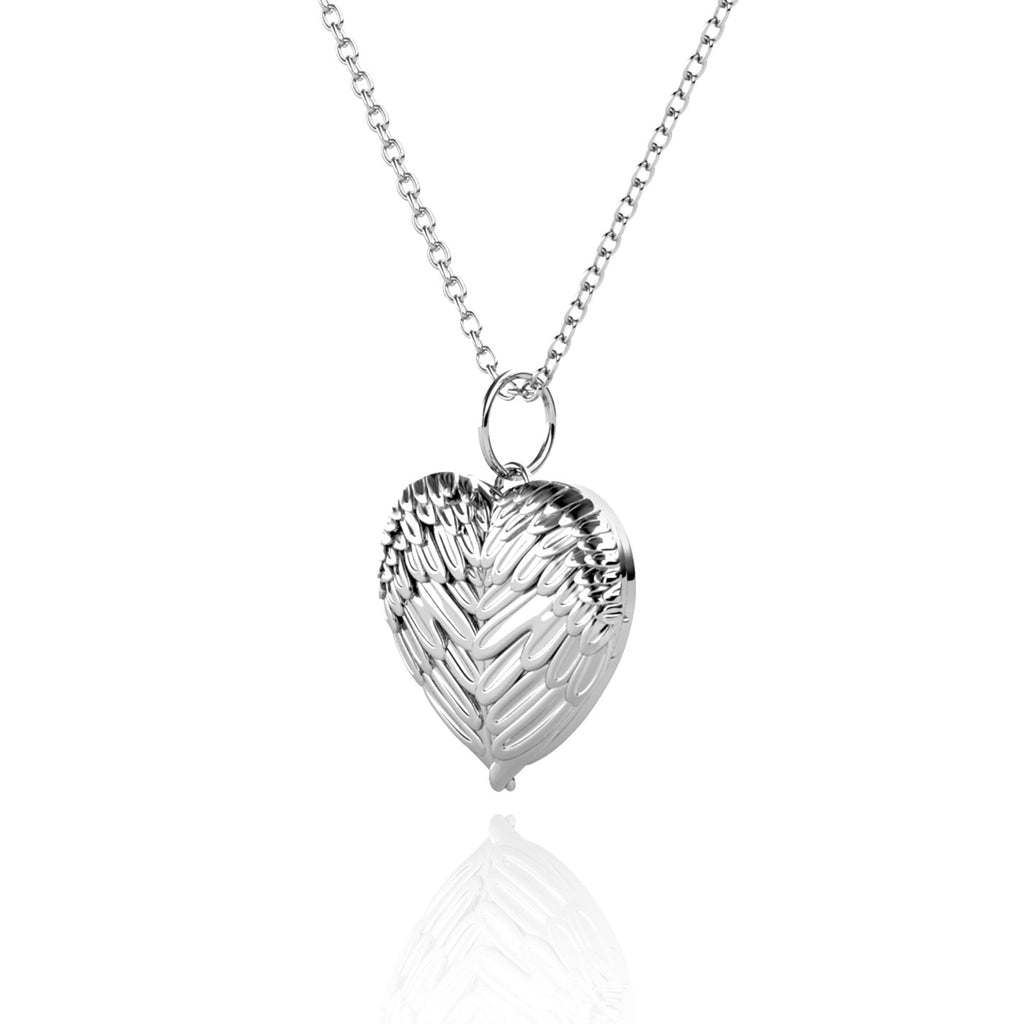 Personalised Angel Wings Photo Heart Locket Necklace with Picture Inside Sterling Silve