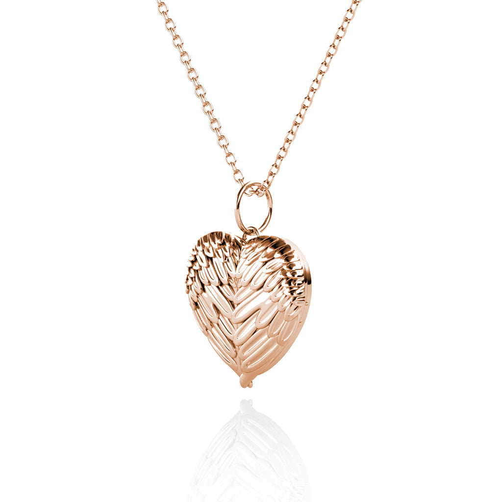 Personalised Angel Wings Photo Heart Locket Necklace with Picture Inside Rose Gold