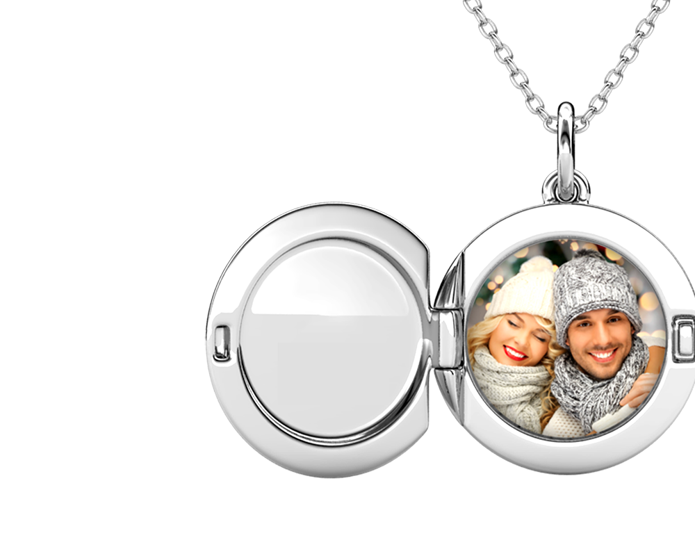 Personalised Photo Round Locket Necklace with Picture Inside Sterling Silver