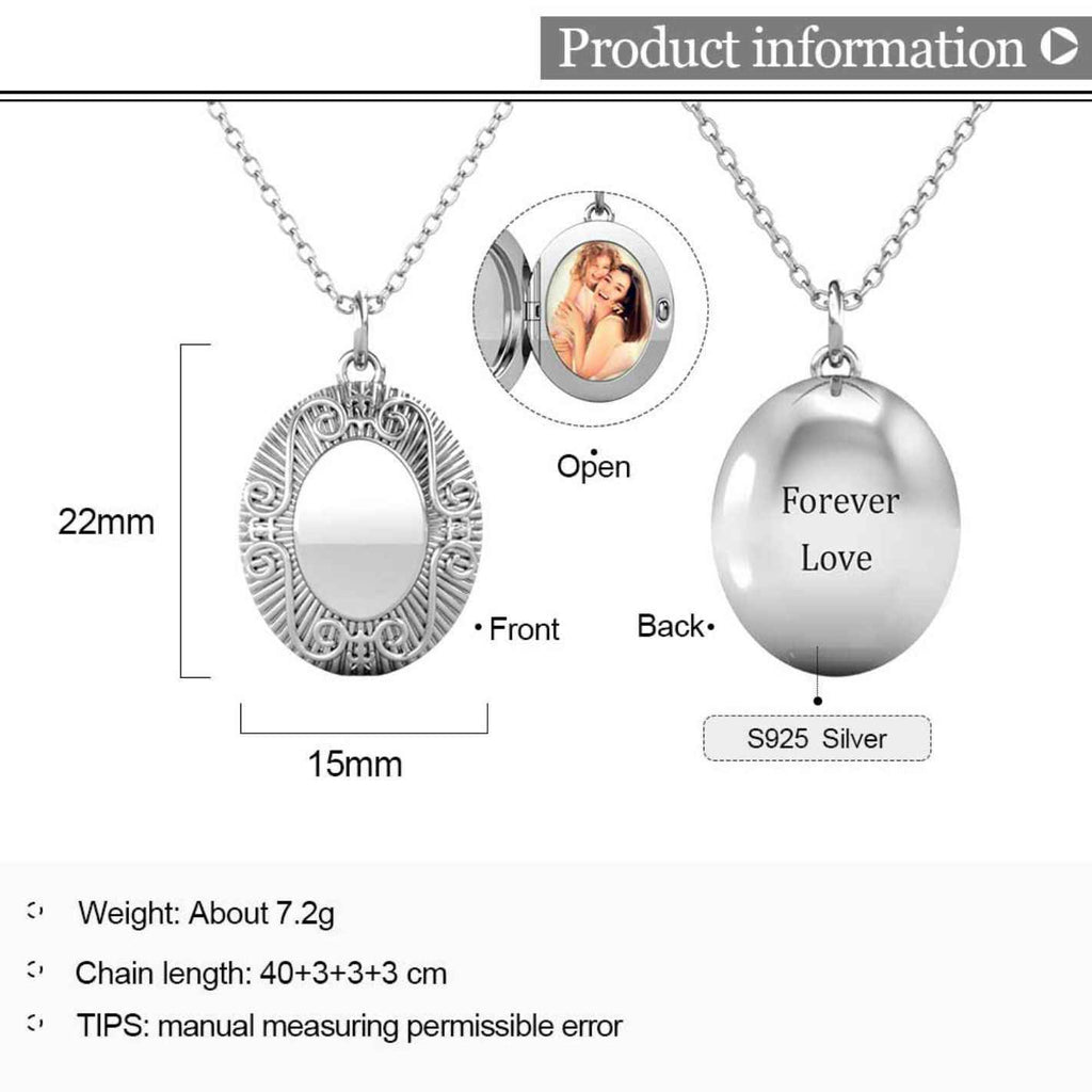 Personalised Photo Oval Locket Necklace with Picture Inside Sterling Silver