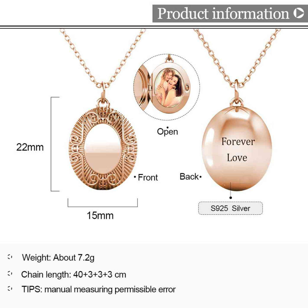 Personalised Photo Oval Locket Necklace with Picture Inside Rose Gold