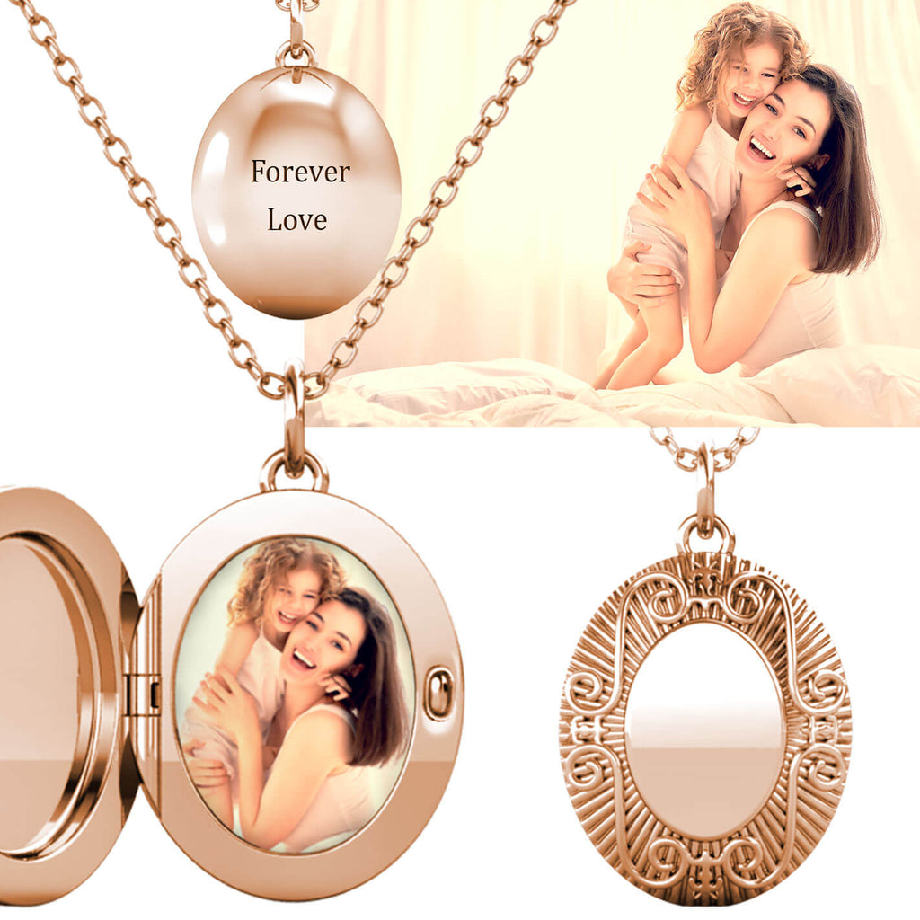 Personalised Photo Oval Locket Necklace with Picture Inside Rose Gold