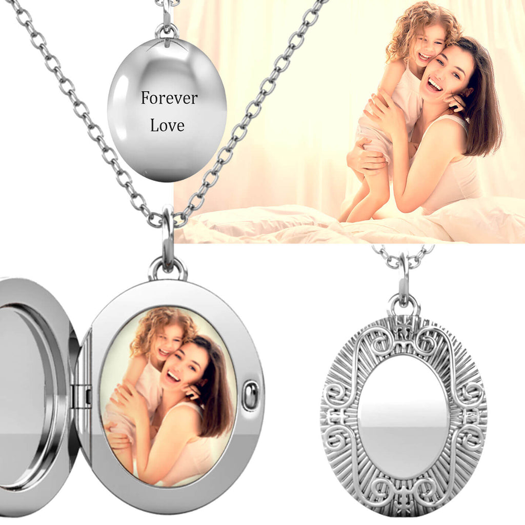 Personalised Photo Oval Locket Necklace with Picture Inside Sterling Silver