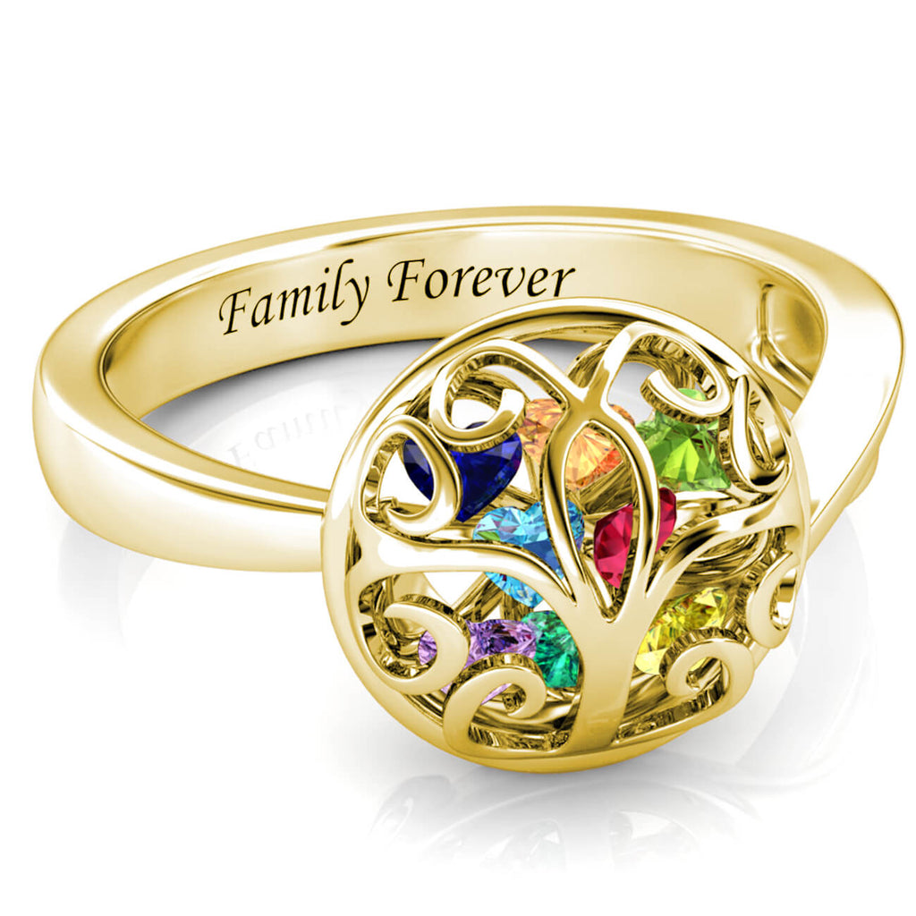 Personalised 12 Birthstones Ring with Engraving Yellow Gold