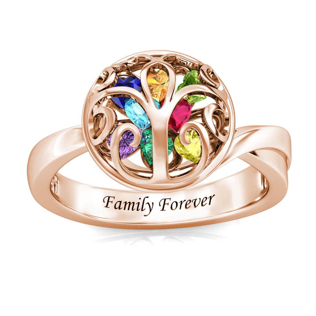Personalised 12 Birthstones Ring with Engraving Rose Gold
