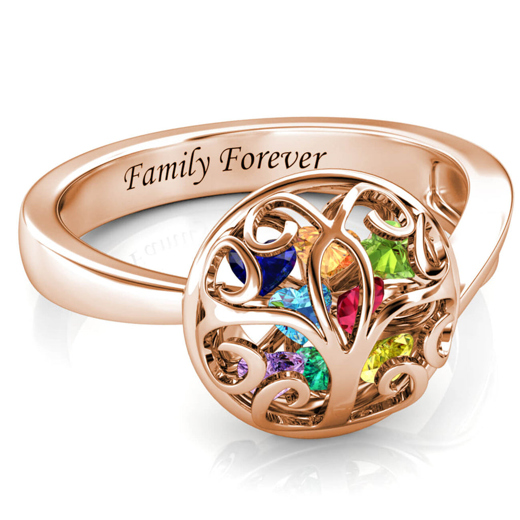 Personalised 12 Birthstones Ring with Engraving Rose Gold