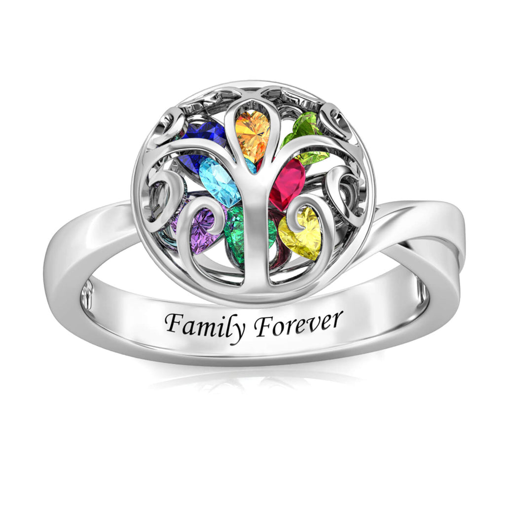 Personalised 12 Birthstones Ring with Engraving Sterling Silver