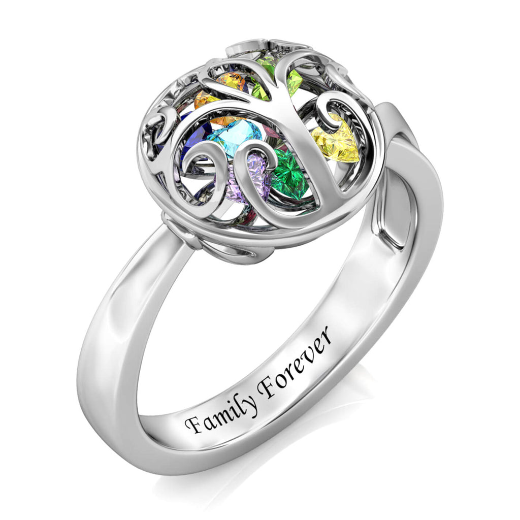 Personalised 12 Birthstones Ring with Engraving Sterling Silver