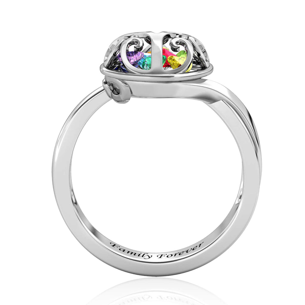 Personalised 12 Birthstones Ring with Engraving Sterling Silver