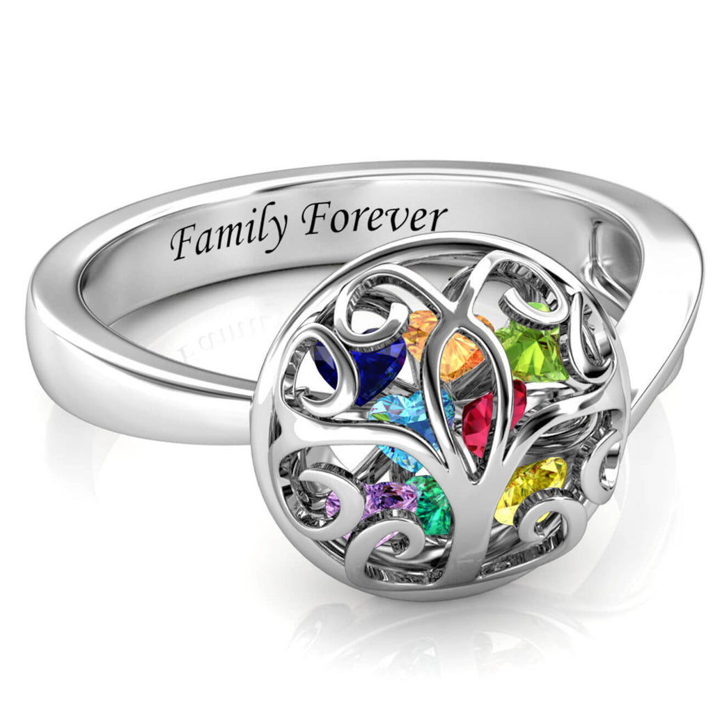 Personalised 12 Birthstones Ring with Engraving Sterling Silver