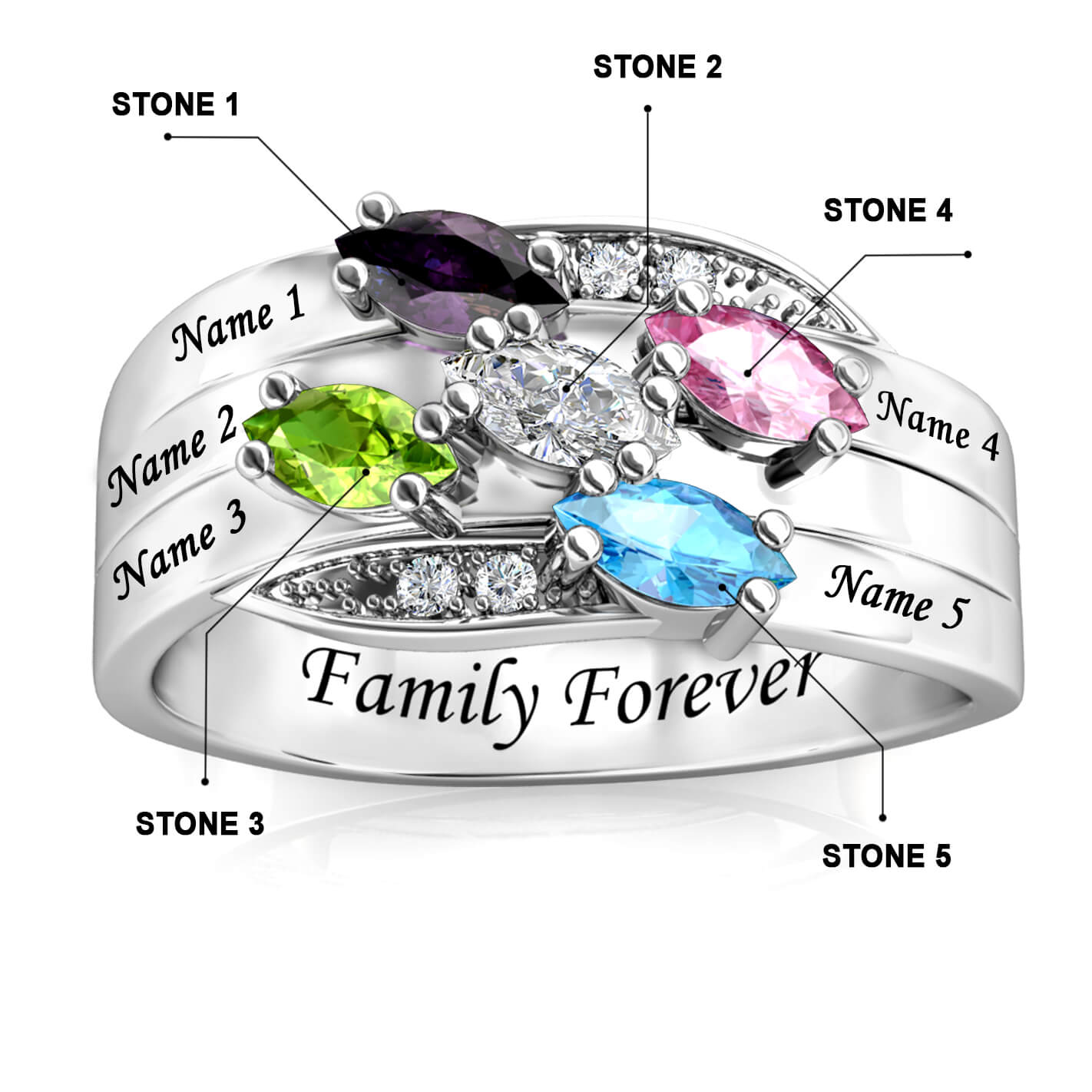 Amazon.com: GLAMCARAT Sterling silver Personalized 3 Stone mothers ring  Women engraved Name Rings for mom, birthstone ring for her family jewelry  Promise Ring : Clothing, Shoes & Jewelry