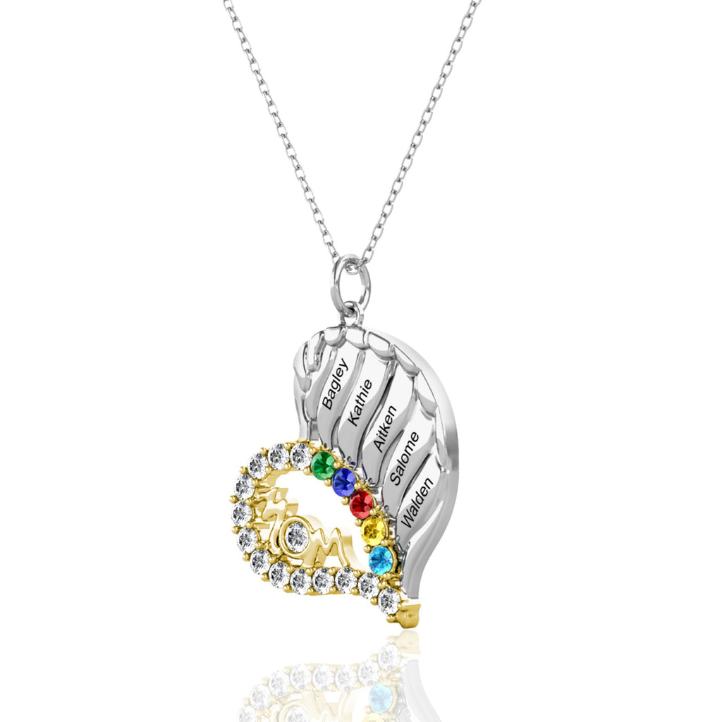 Personalised Heart Shaped Five Names Mother's Necklace with Five Birthstones