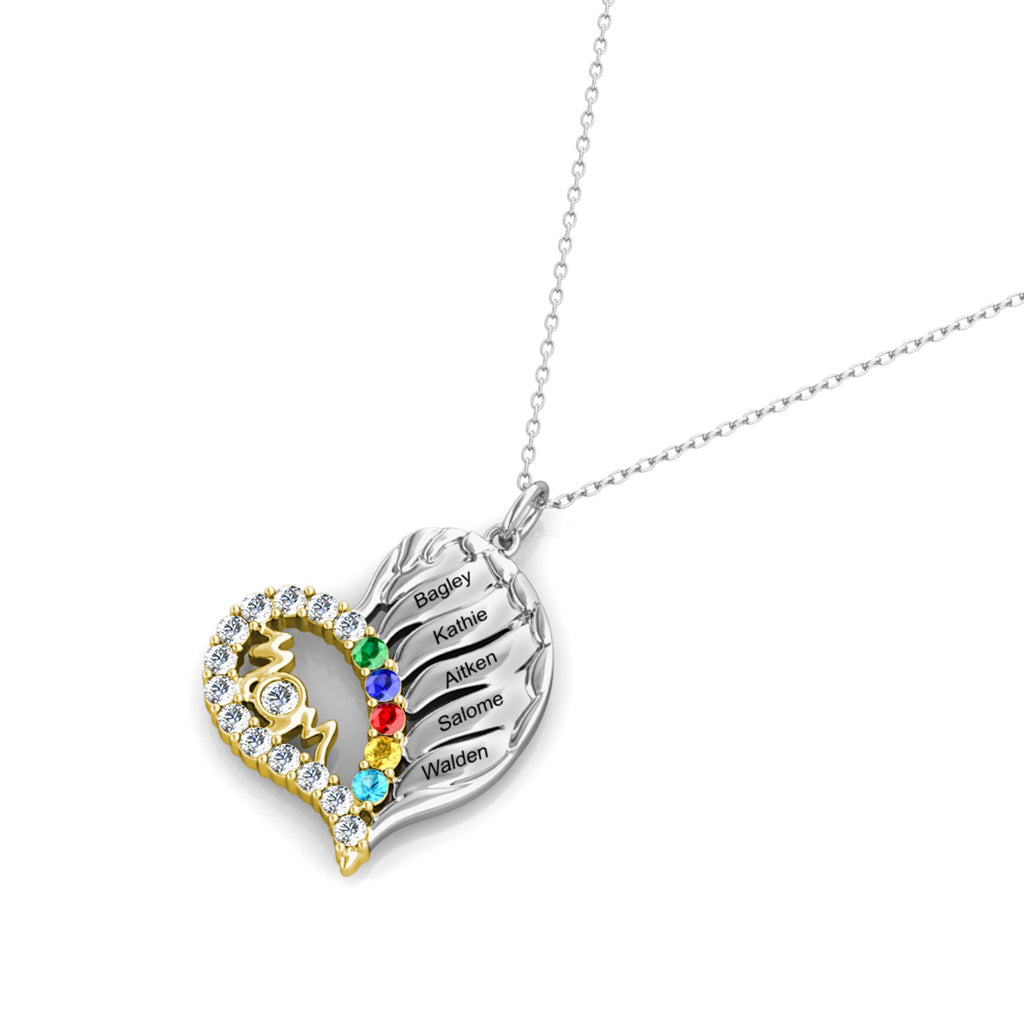Personalised Heart Shaped Five Names Mother's Necklace with Five Birthstones