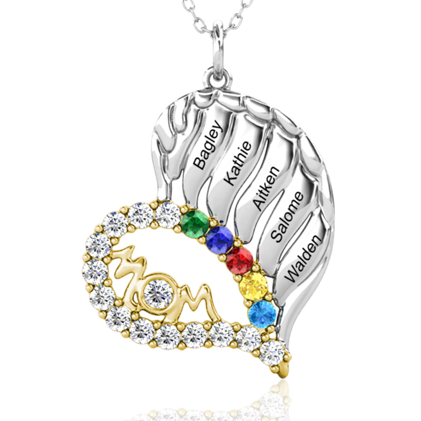 Family Tree Birthstone Necklace in 10k White Gold - MYKA