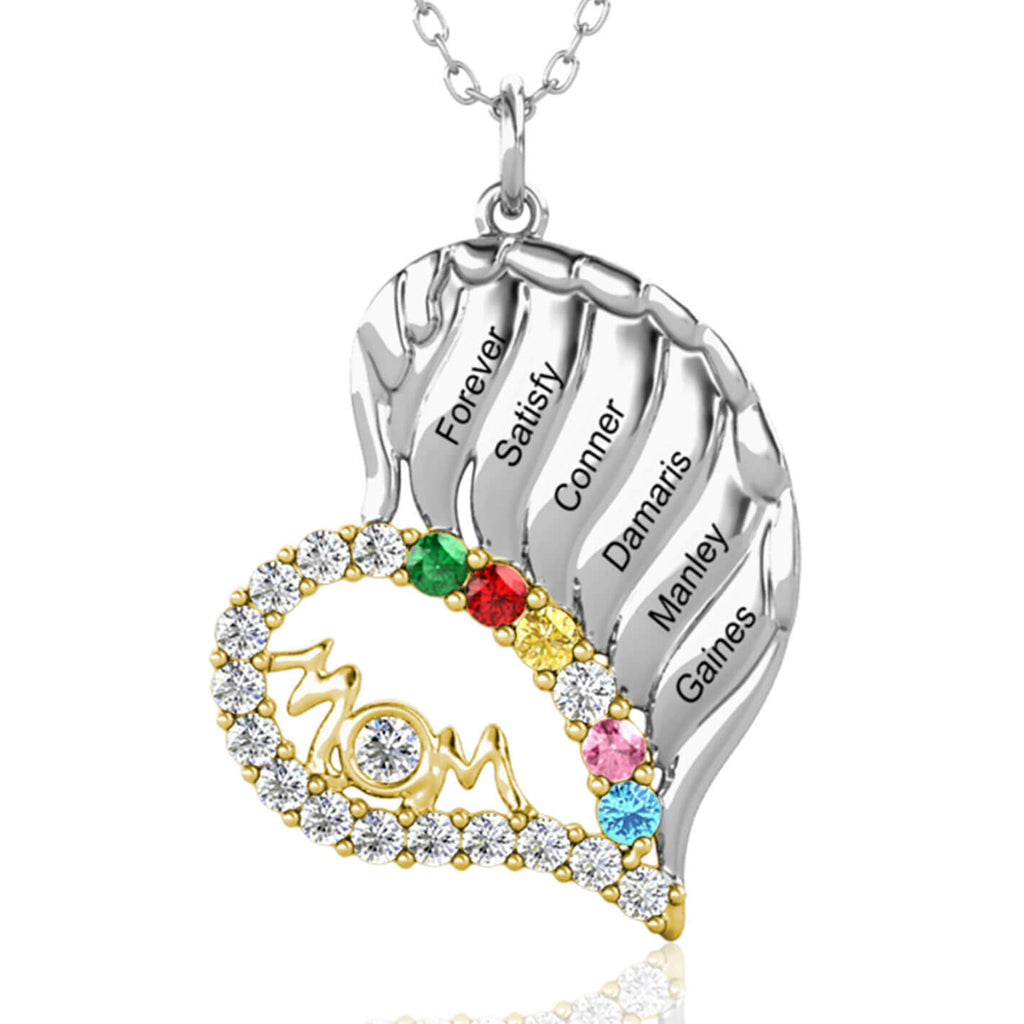 Personalised Heart Necklace with Birthstones and 4 Names Silver – IfShe UK