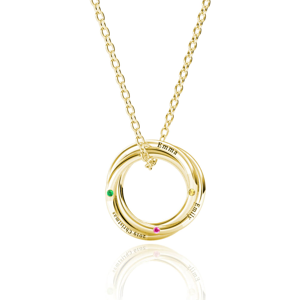 Personalised Russian 3 Ring Necklace with 3 Birthstone Gold