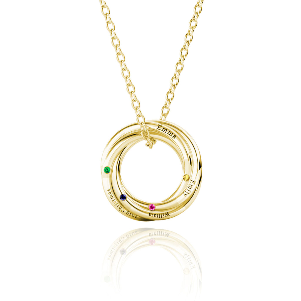 Personalised Russian 4 Ring Necklace with 4 Birthstone Gold