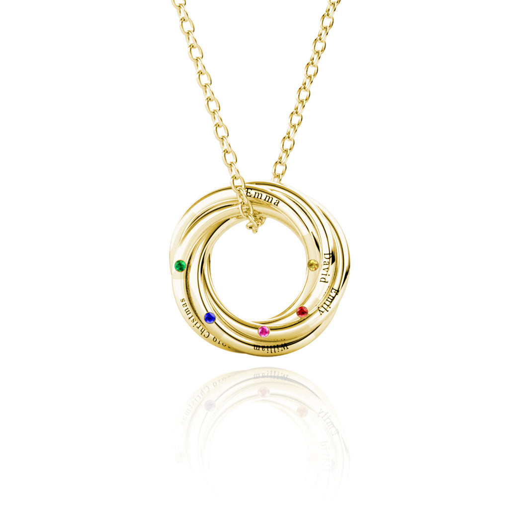 Personalised Russian 5 Ring Necklace with 5 Birthstone Gold