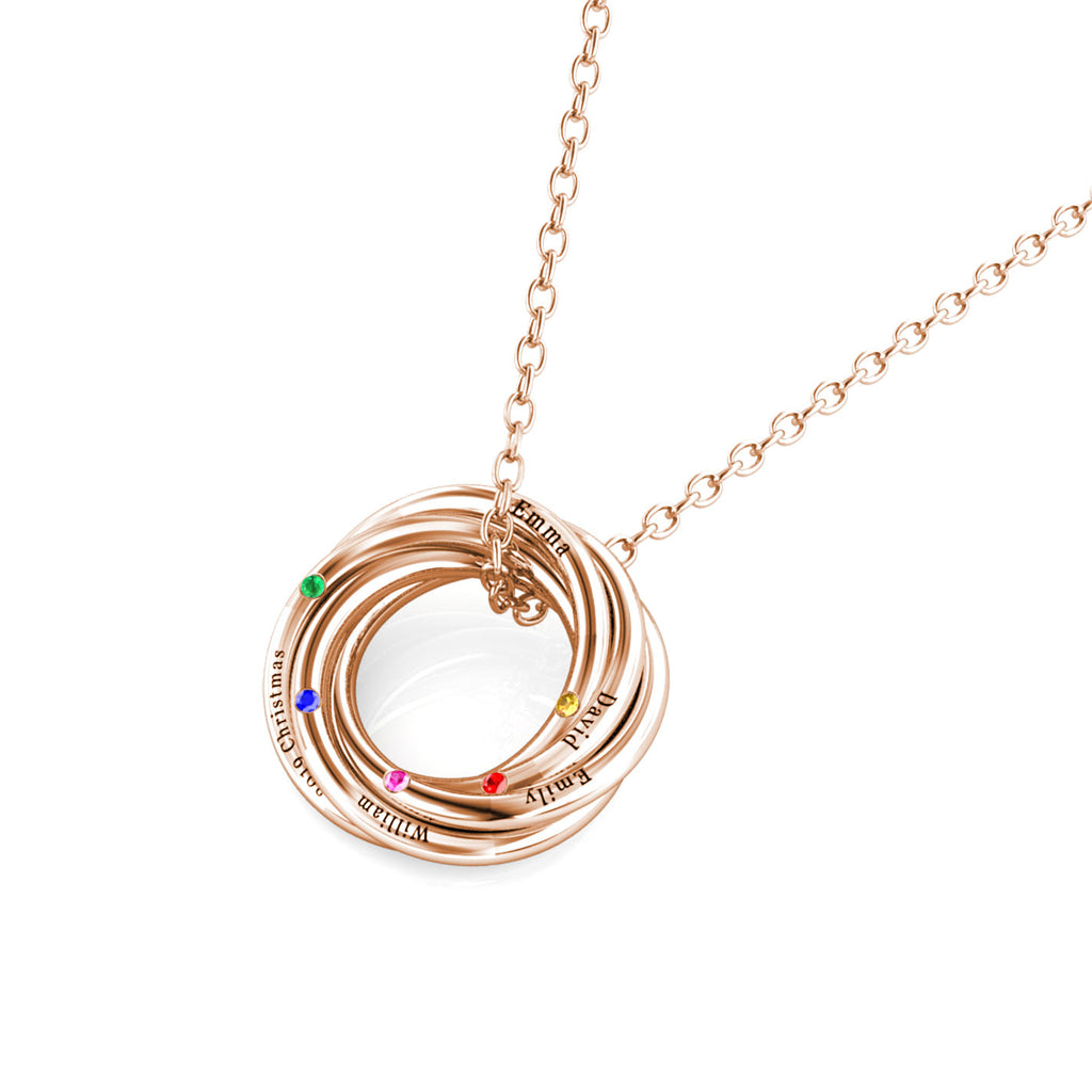 Personalised Russian 5 Ring Necklace with 5 Birthstone Rose Gold