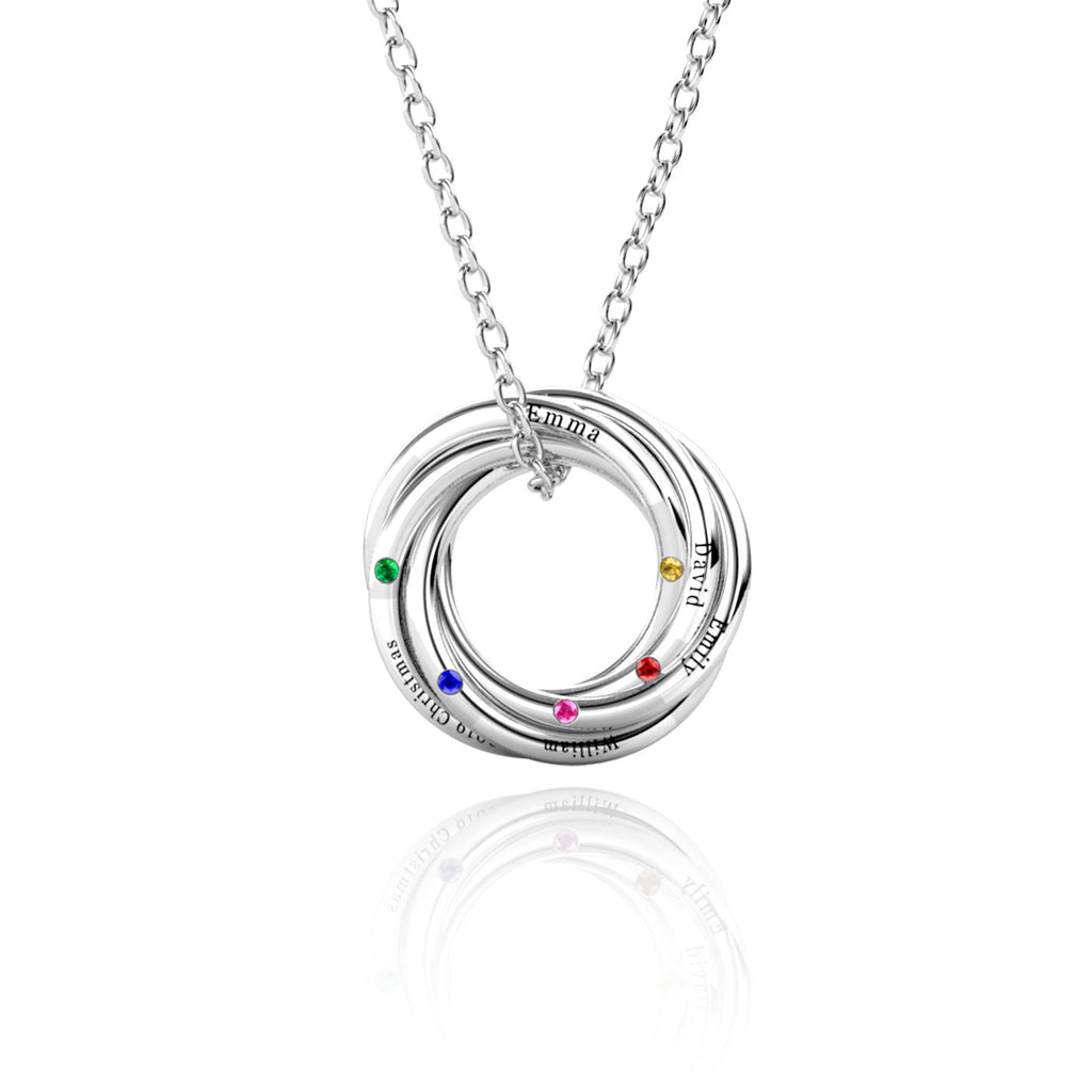 Personalised Russian 5 Ring Necklace with 5 Birthstone Sterling Silver