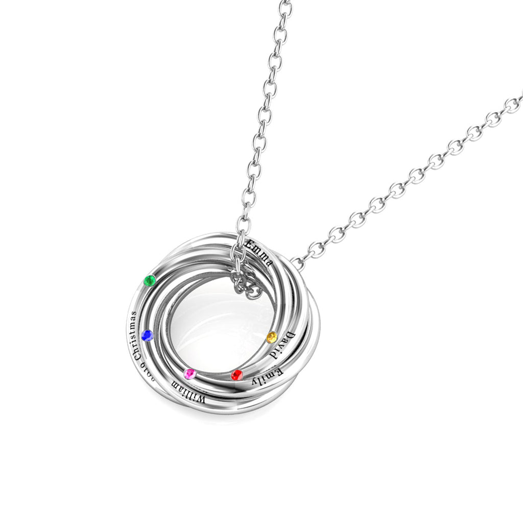 Personalised Russian 5 Ring Necklace with 5 Birthstone Sterling Silver