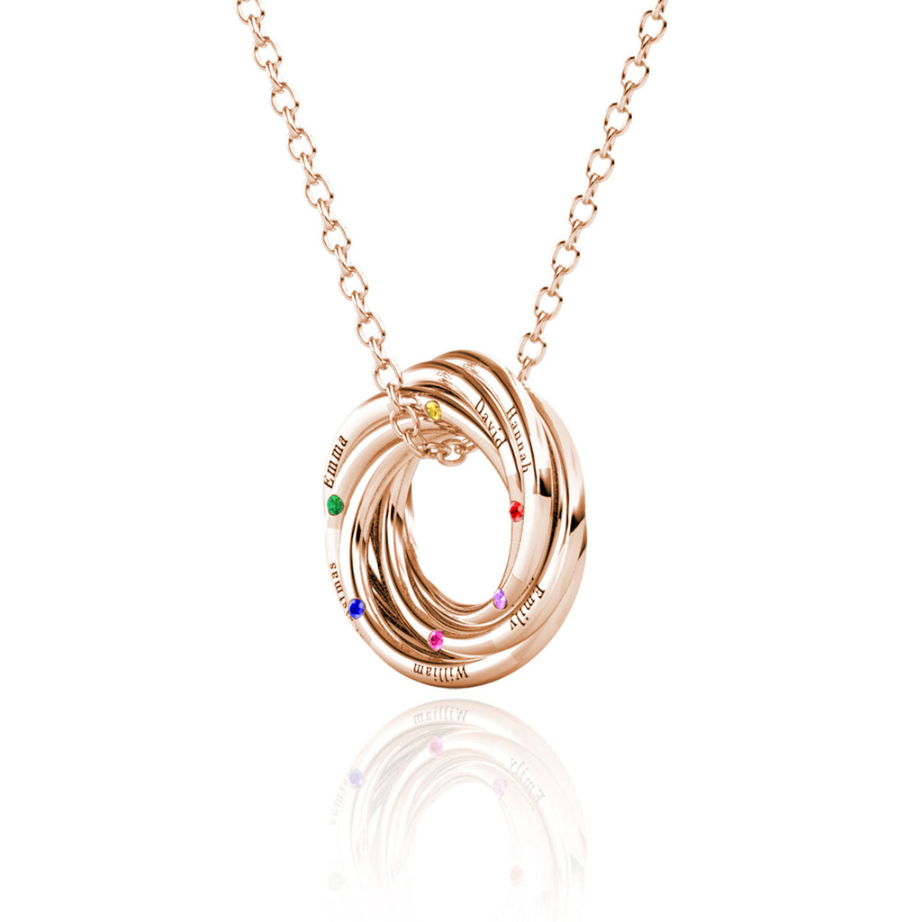 Personalised Russian 6 Ring Necklace with 6 Birthstone Rose Gold