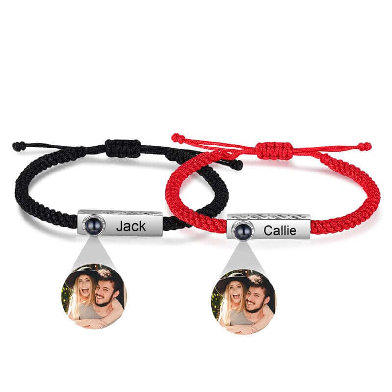 Personalised Couple Photo Projection Engraved Bar Bracelet