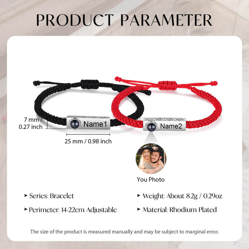 Personalised Couple Photo Projection Engraved Bar Bracelet