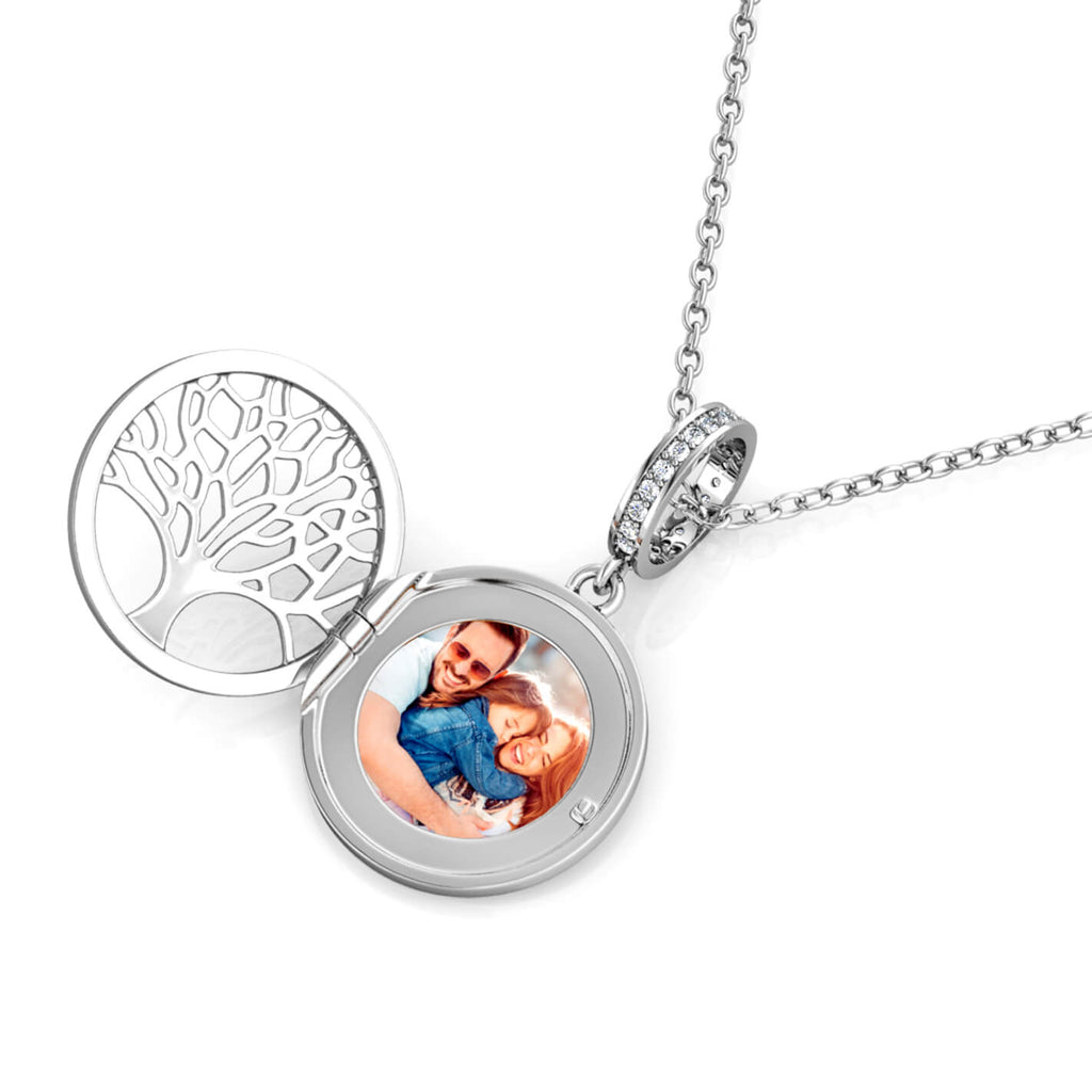 Personalised Photo Round Family Tree Locket Necklace Sterling Silver