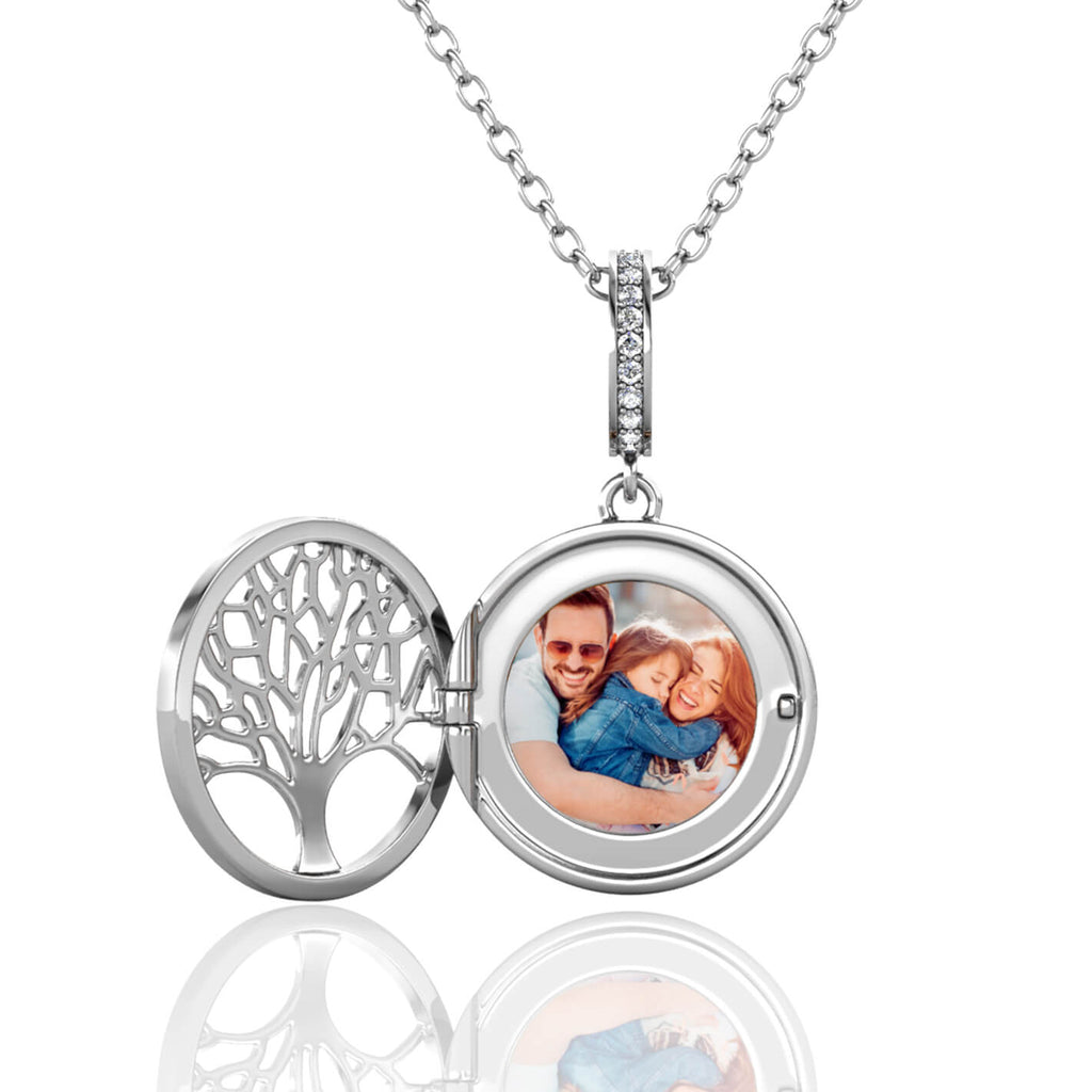 Personalised Photo Round Family Tree Locket Necklace Sterling Silver