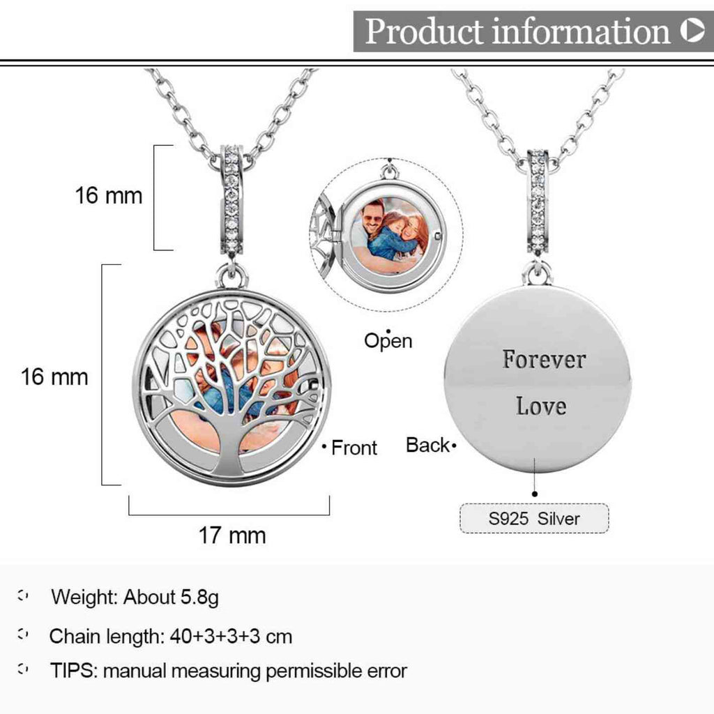 Personalised Photo Round Family Tree Locket Necklace Sterling Silver
