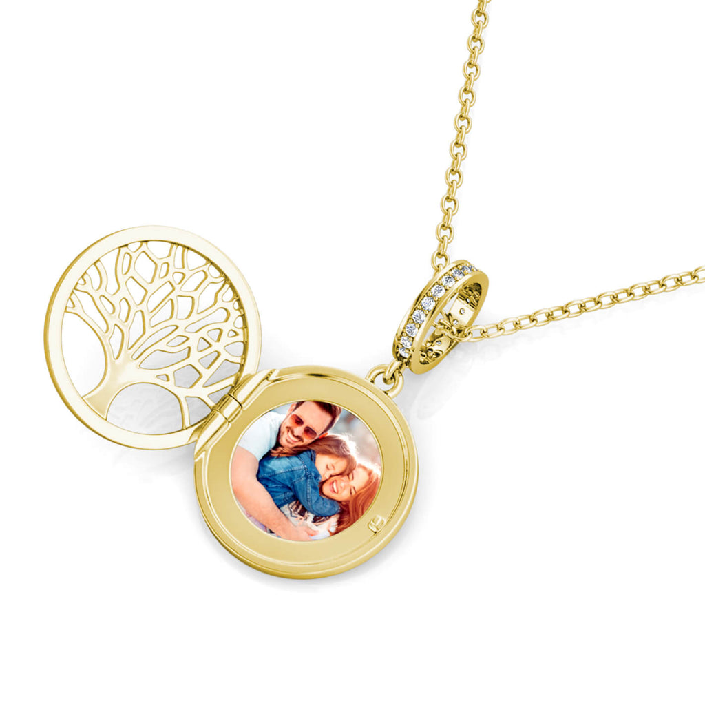Personalised Photo Round Family Tree Locket Necklace Gold