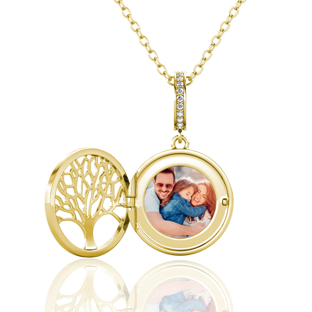 Personalised Photo Round Family Tree Locket Necklace Gold