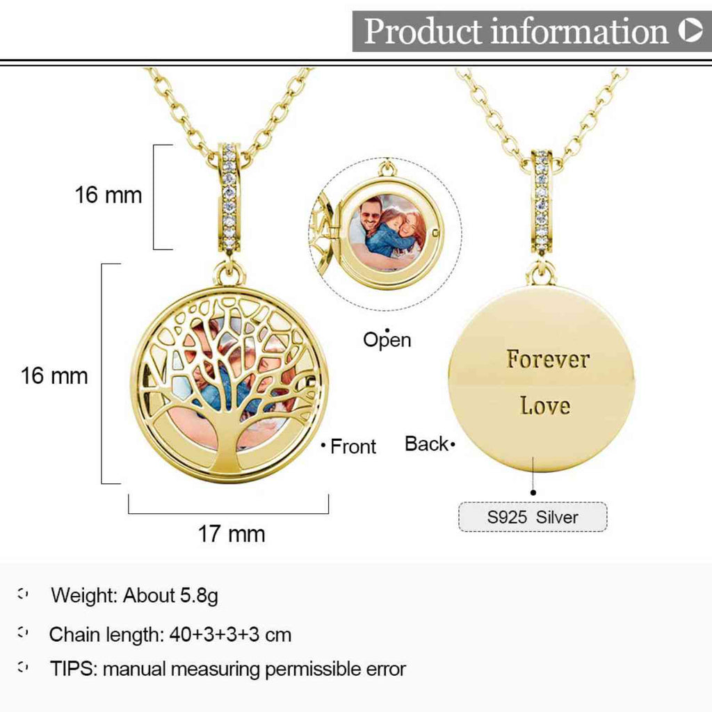 Personalised Photo Round Family Tree Locket Necklace Gold