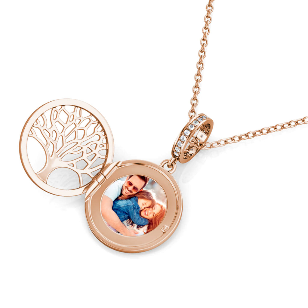Personalised Photo Round Family Tree Locket Necklace Rose Gold